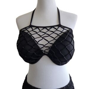 Shade & Shore Black Macrame Halter Bikini Top